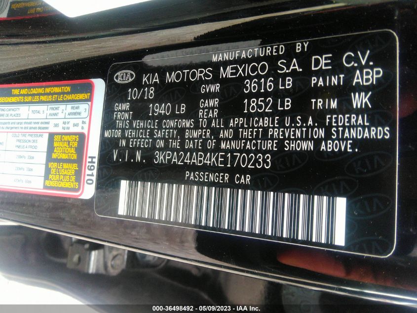2019 KIA RIO S - 3KPA24AB4KE170233