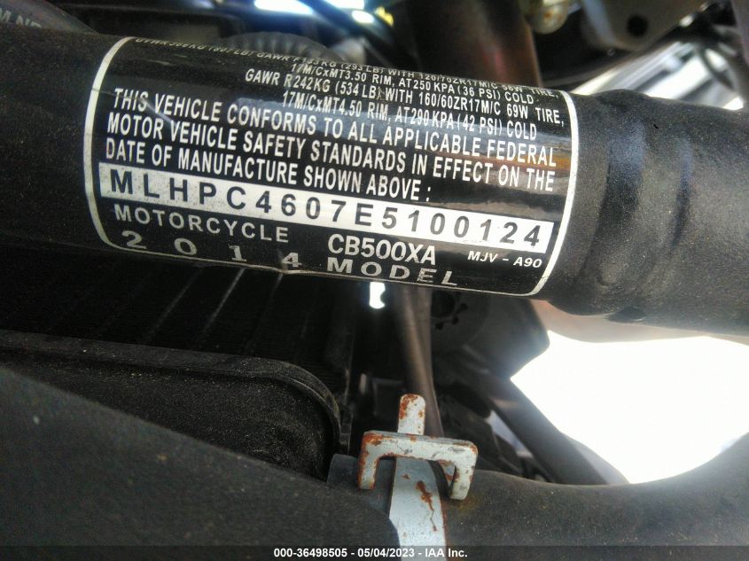 2014 HONDA CB500 X MLHPC4607E5100124