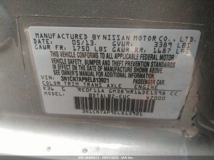 2014 NISSAN VERSA SV - 3N1CN7AP9EL813921