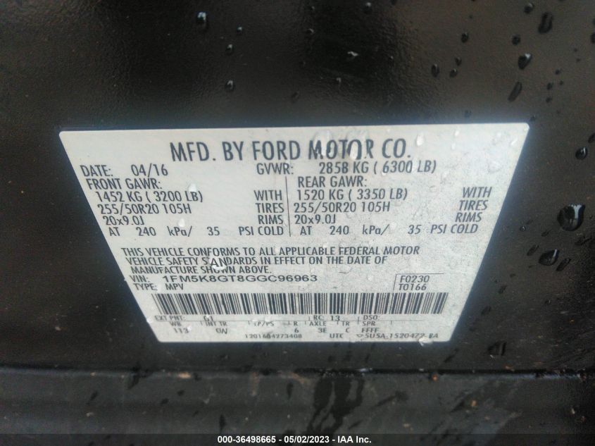 2016 FORD EXPLORER SPORT - 1FM5K8GT8GGC96963
