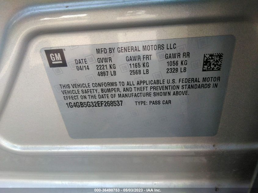 2014 BUICK LACROSSE LEATHER - 1G4GB5G32EF268537