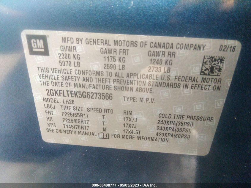2016 GMC TERRAIN SLE - 2GKFLTEK5G6273566