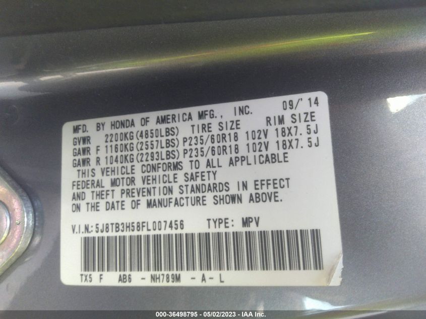 2015 ACURA RDX TECH PKG - 5J8TB3H58FL007456