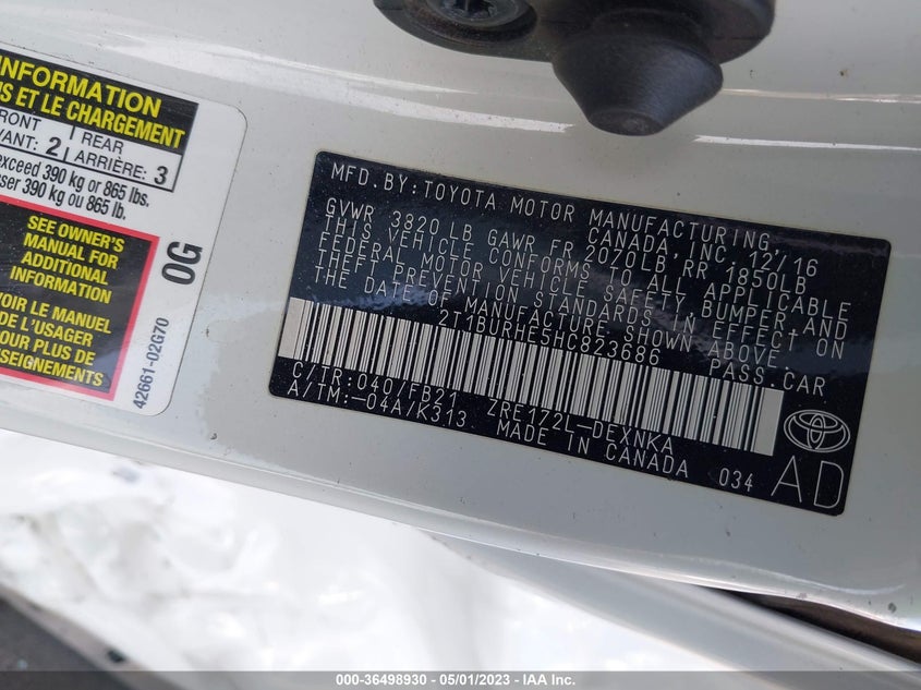 VIN 2T1BURHE5HC823686 2017 TOYOTA COROLLA L/LE/XLE/SE