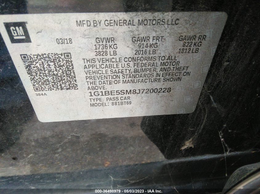 2018 CHEVROLET CRUZE LT - 1G1BE5SM8J7200228