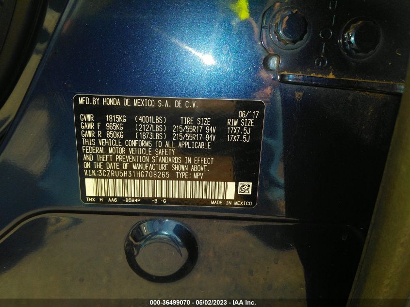 2017 HONDA HR-V LX - 3CZRU5H31HG708265