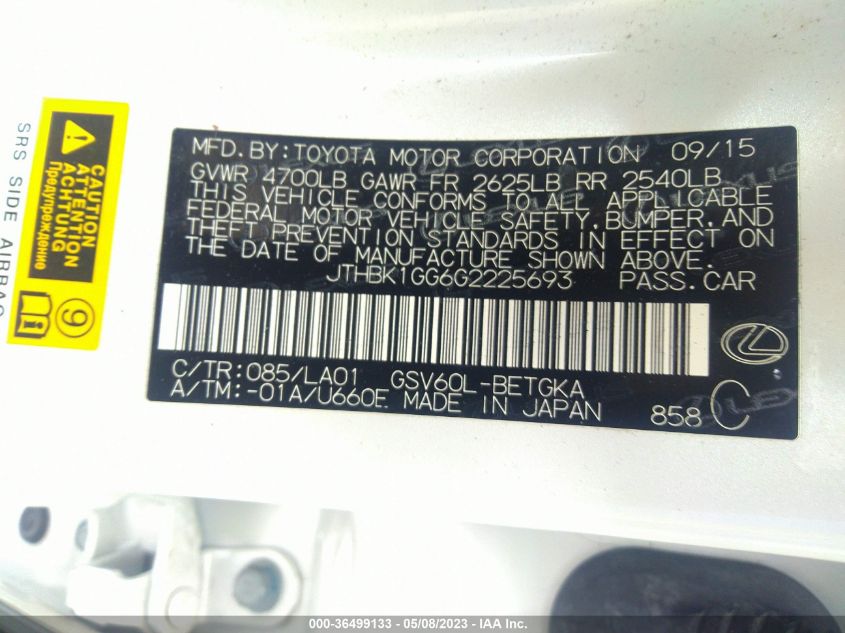 2016 LEXUS ES 350 - JTHBK1GG6G2225693