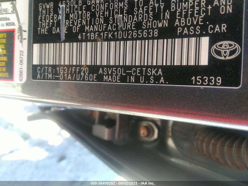 2013 TOYOTA CAMRY L/LE/SE/XLE - 4T1BF1FK1DU265638