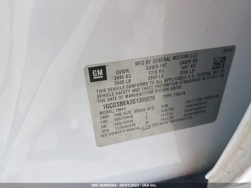2016 CHEVROLET COLORADO 2WD WT - 1GCGSBEA2G1369078
