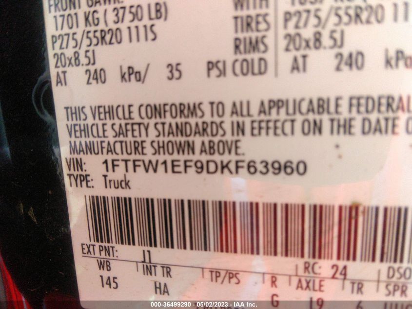 2013 FORD F-150 XL/XLT/FX4/LARIAT - 1FTFW1EF9DKF63960