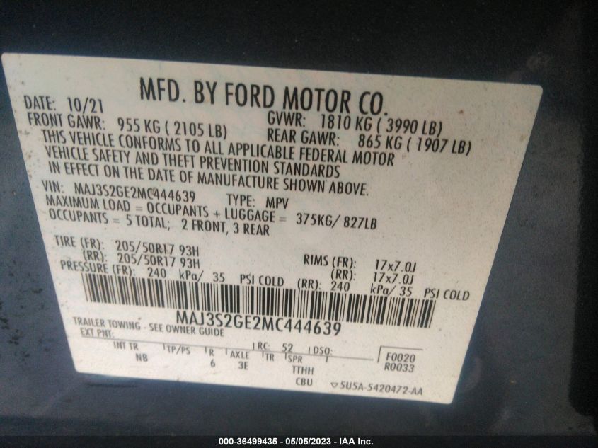 2021 FORD ECOSPORT SE - MAJ3S2GE2MC444639