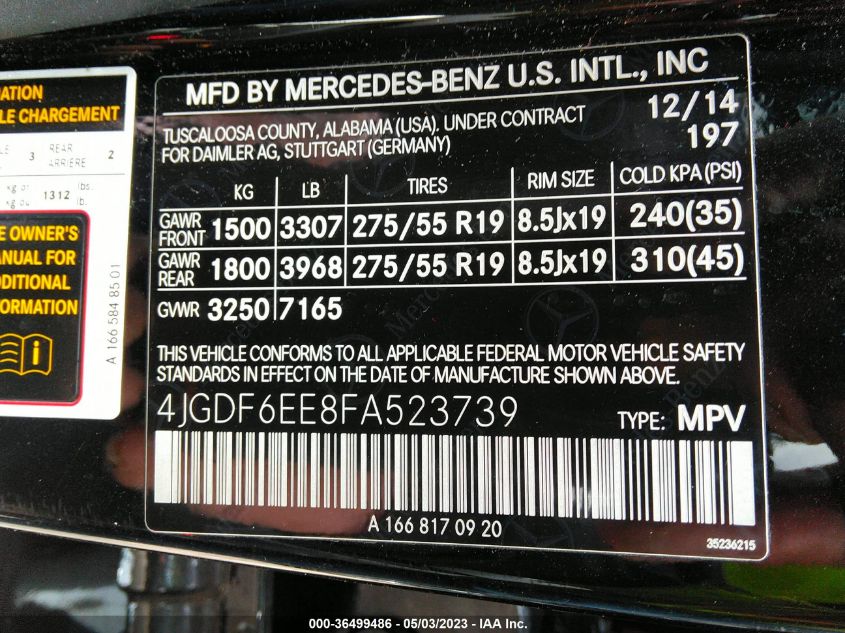 2015 MERCEDES-BENZ GL-CLASS GL 450 4JGDF6EE8FA523739