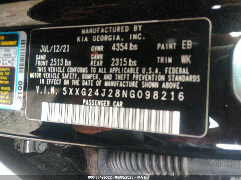 2022 KIA K5 LX - 5XXG24J28NG098216