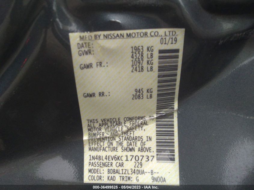 2019 NISSAN ALTIMA 2.5 SL - 1N4BL4EV6KC170737