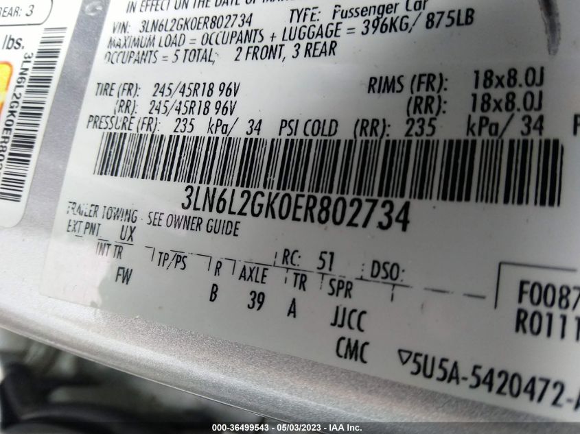 2014 LINCOLN MKZ - 3LN6L2GK0ER802734