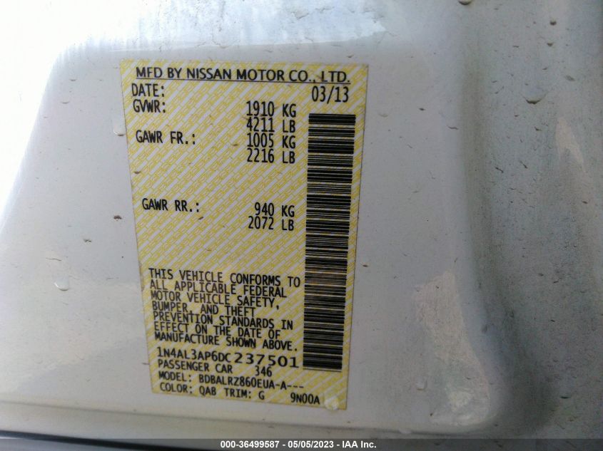 2013 NISSAN ALTIMA 2.5 S - 1N4AL3AP6DC237501