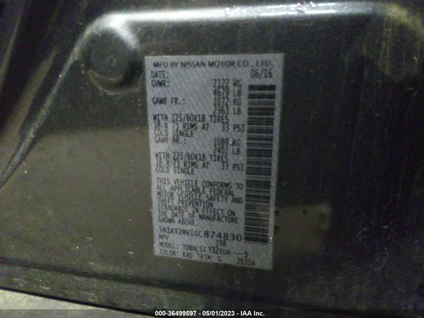 2016 NISSAN ROGUE SL - 5N1AT2MV1GC874830