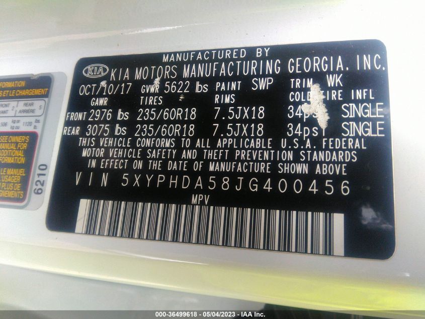 2018 KIA SORENTO EX V6 - 5XYPHDA58JG400456