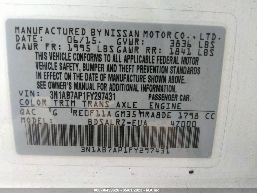 2015 NISSAN SENTRA SR - 3N1AB7AP1FY297431