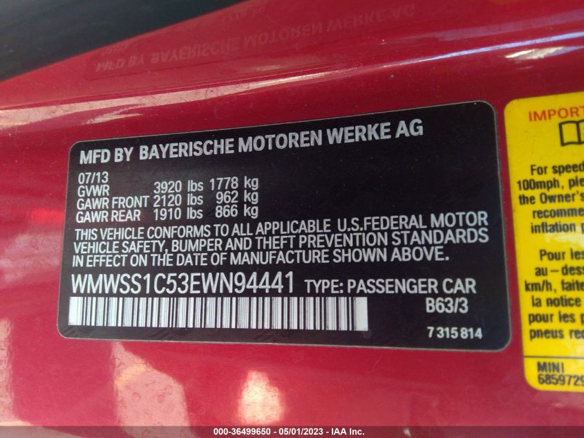 2014 MINI PACEMAN COOPER WMWSS1C53EWN94441
