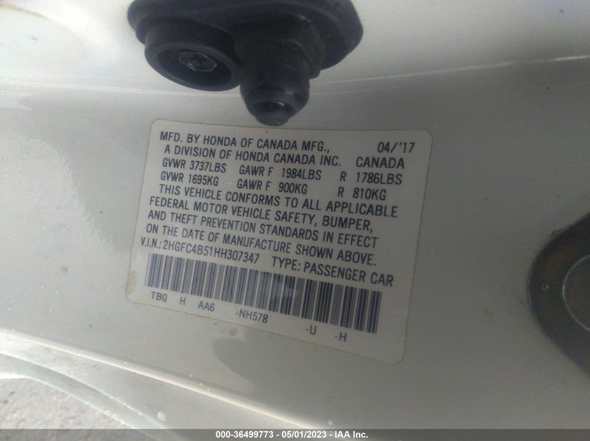 VIN 2HGFC4B51HH307347 2017 HONDA CIVIC COUPE LX