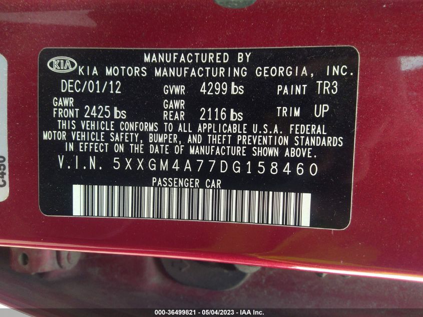 2013 KIA OPTIMA LX - 5XXGM4A77DG158460