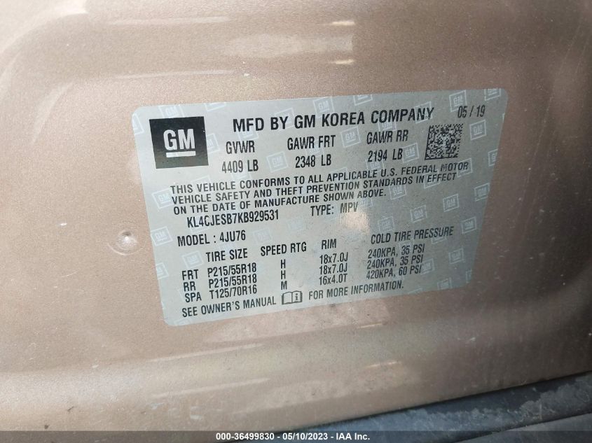 2019 BUICK ENCORE PREFERRED - KL4CJESB7KB929531