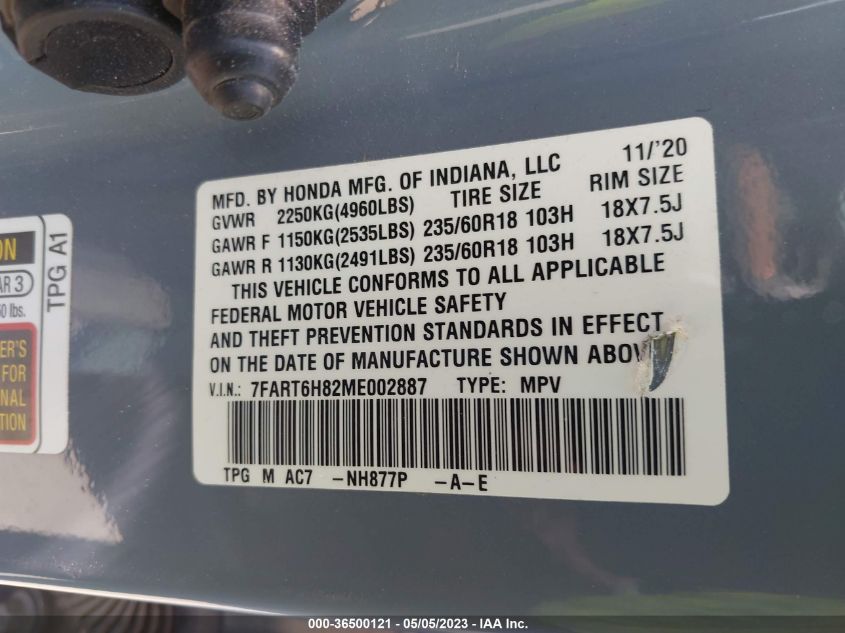 2021 HONDA CR-V HYBRID EX-L 7FART6H82ME002887