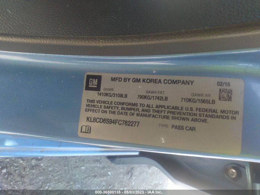 2015 CHEVROLET SPARK LT - KL8CD6S94FC762277