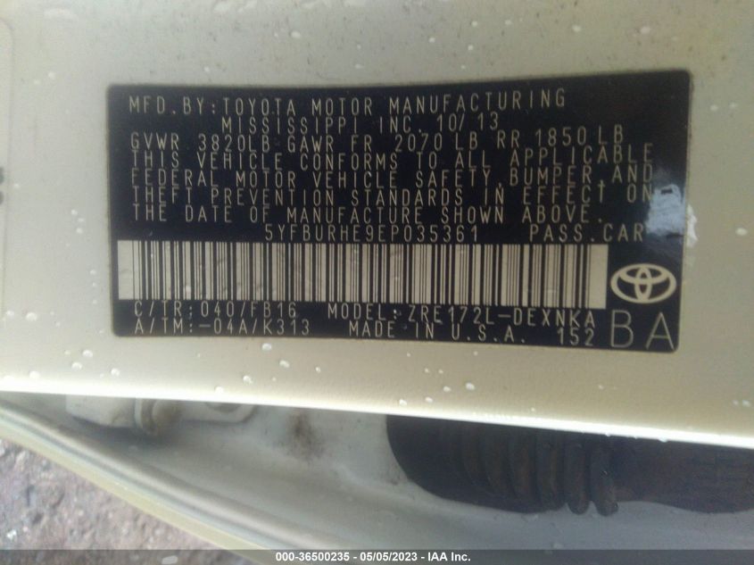 2014 TOYOTA COROLLA LE - 5YFBURHE9EP035361