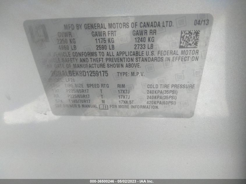 2013 CHEVROLET EQUINOX LS - 2GNALBEK8D1259175