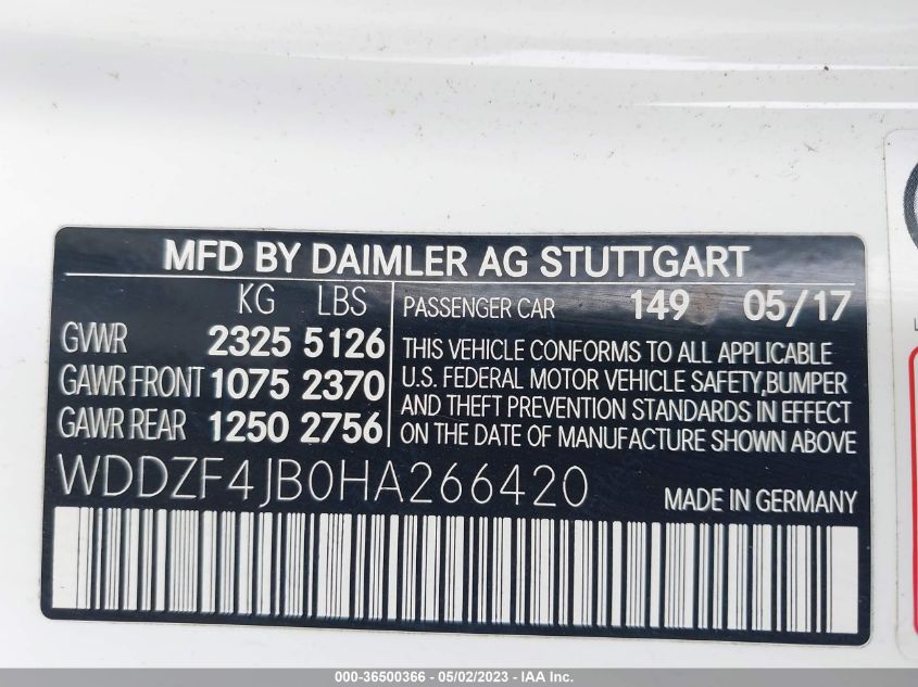 2017 MERCEDES-BENZ E-CLASS E 300 - WDDZF4JB0HA266420