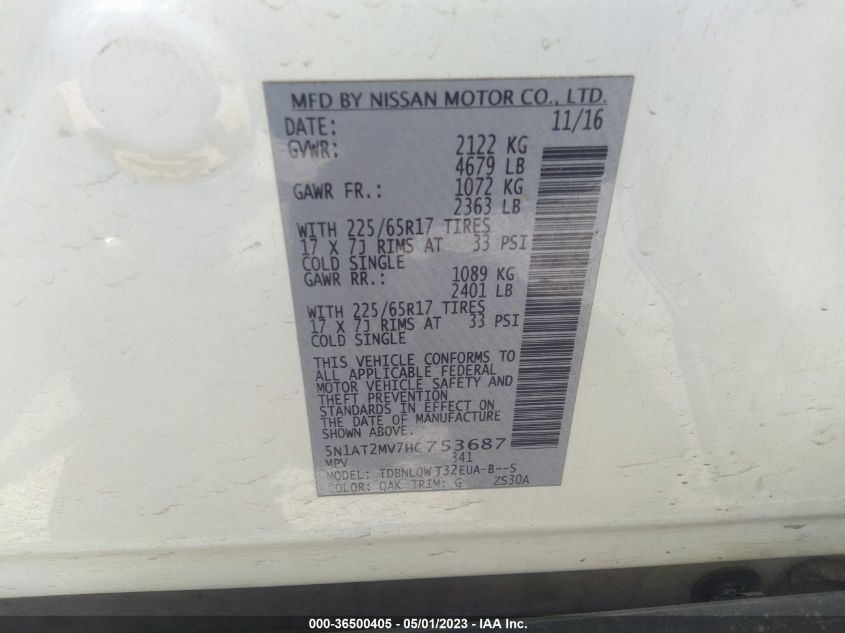 2017 NISSAN ROGUE SV - 5N1AT2MV7HC753687