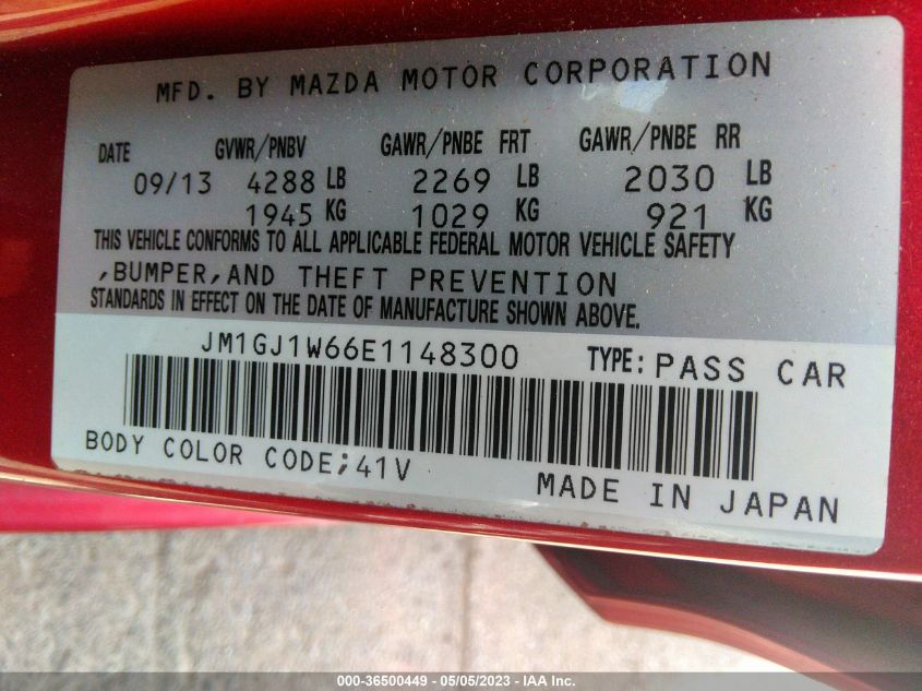 2014 MAZDA MAZDA6 I GRAND TOURING - JM1GJ1W66E1148300