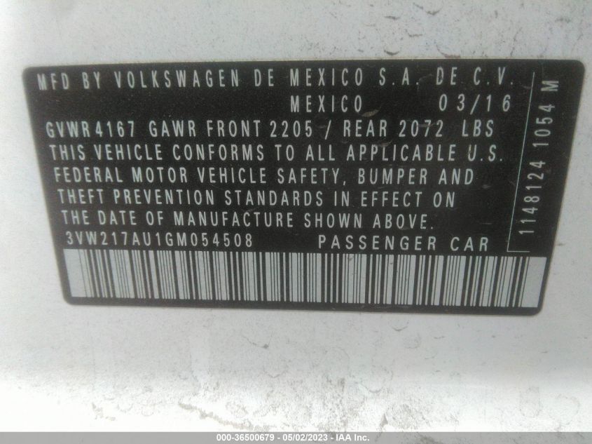 2016 VOLKSWAGEN GOLF TSI SE - 3VW217AU1GM054508