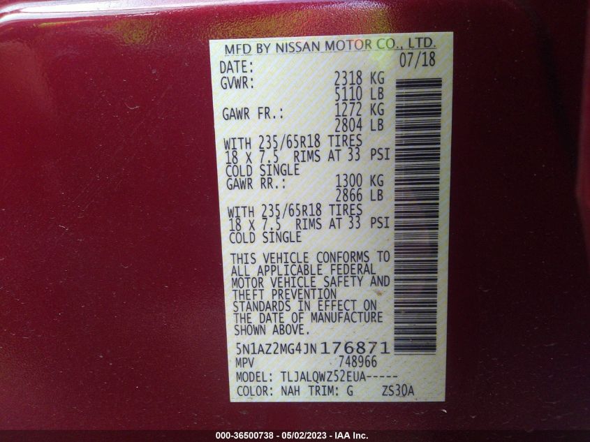 2018 NISSAN MURANO SV - 5N1AZ2MG4JN176871