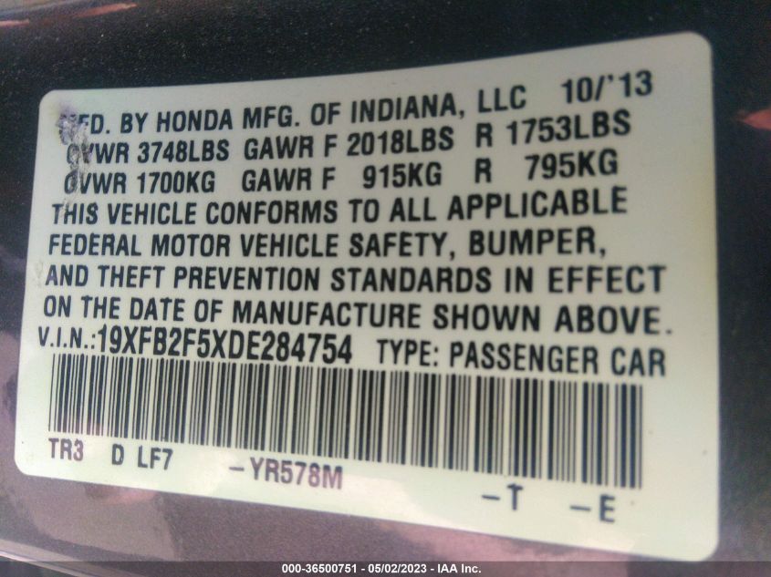 2013 HONDA CIVIC SDN LX - 19XFB2F5XDE284754