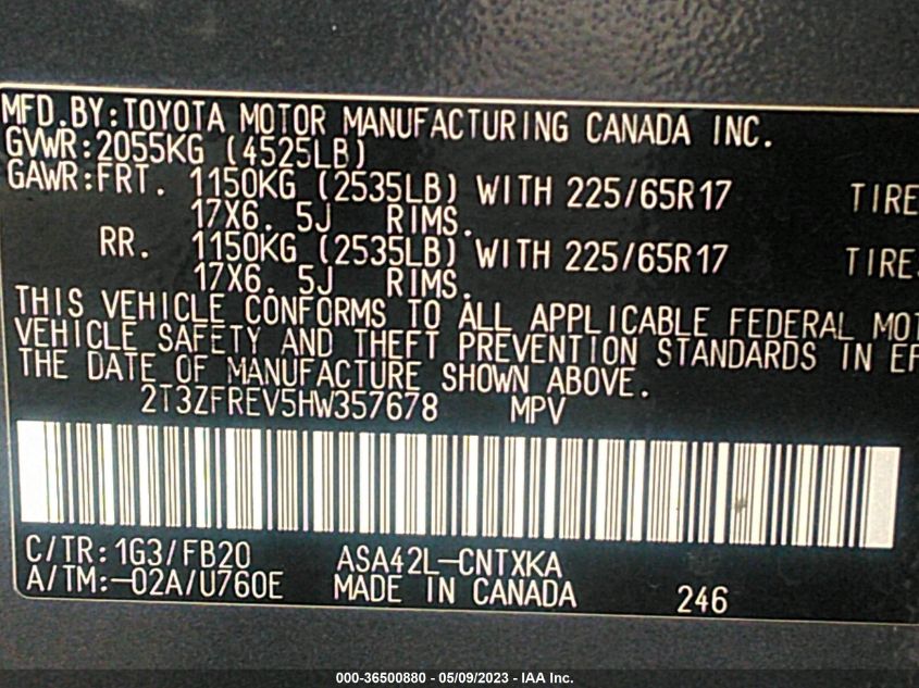 2017 TOYOTA RAV4 LE - 2T3ZFREV5HW357678