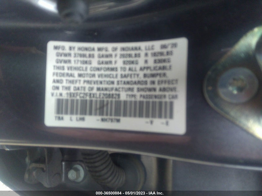 VIN 19XFC2F8XLE208828 2020 HONDA CIVIC SEDAN SPORT