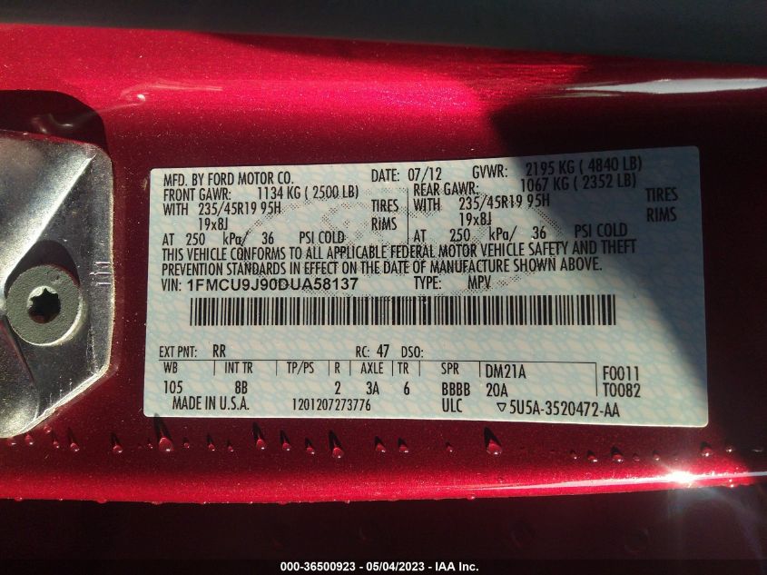 2013 FORD ESCAPE TITANIUM - 1FMCU9J90DUA58137