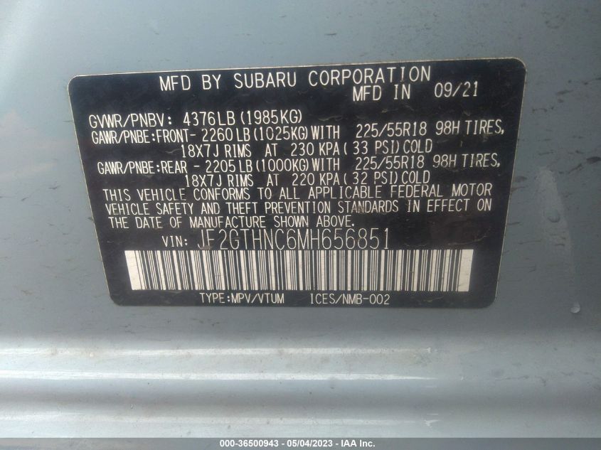 2021 SUBARU CROSSTREK LIMITED - JF2GTHNC6MH656851