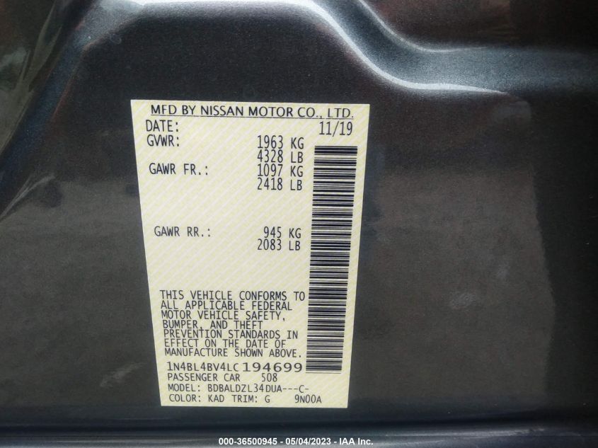 2020 NISSAN ALTIMA 2.5 S - 1N4BL4BV4LC194699