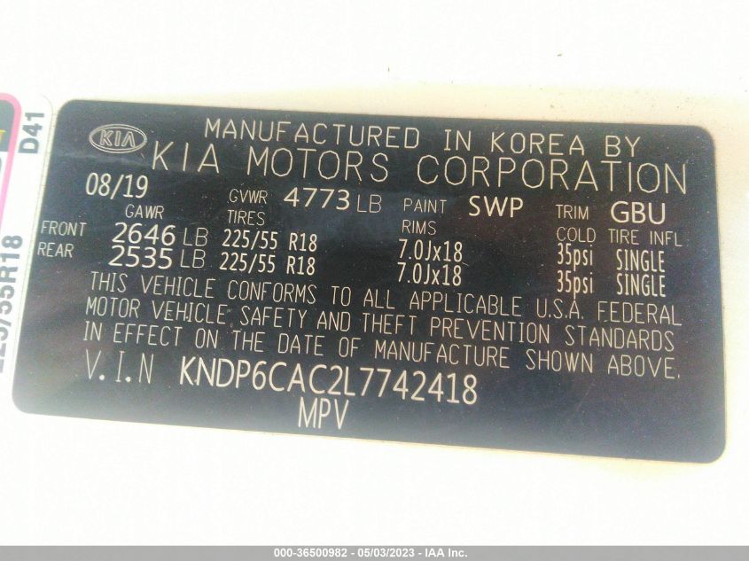 2020 KIA SPORTAGE S - KNDP6CAC2L7742418