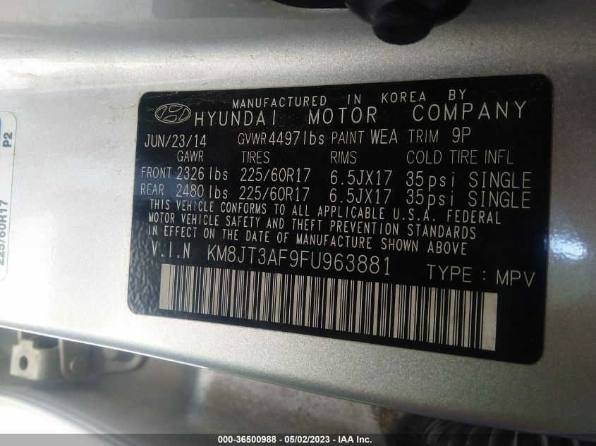 2015 HYUNDAI TUCSON GLS - KM8JT3AF9FU963881
