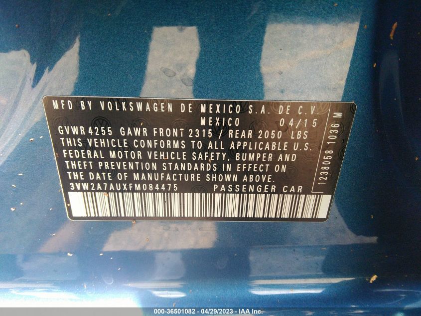 2015 VOLKSWAGEN GOLF TDI S - 3VW2A7AUXFM084475