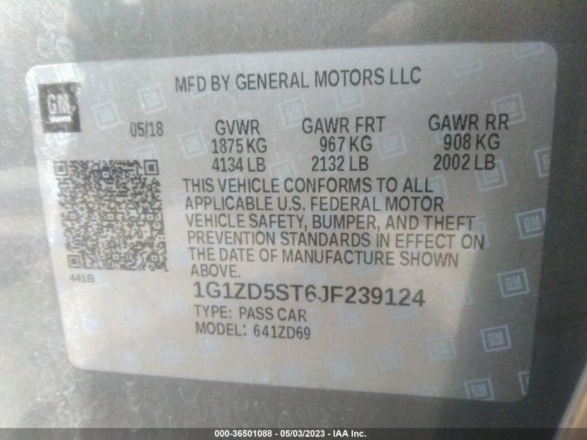 2018 CHEVROLET MALIBU LT - 1G1ZD5ST6JF239124