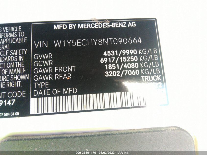 2022 MERCEDES-BENZ SPRINTER CARGO VAN - W1Y5ECHY8NT090664