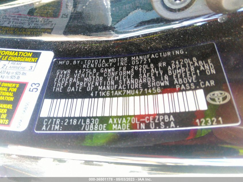 2021 TOYOTA CAMRY XSE - 4T1K61AK7MU471456