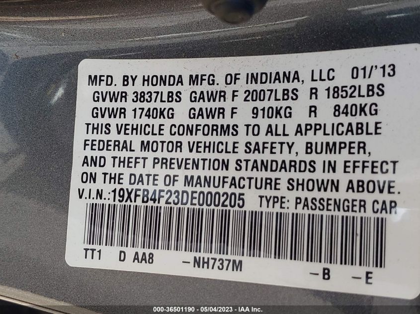 2013 HONDA CIVIC HYBRID - 19XFB4F23DE000205