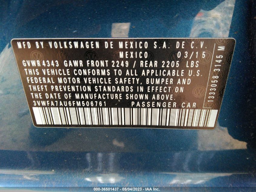 2015 VOLKSWAGEN GOLF SPORTWAGEN TDI S 3VWFA7AU6FM506761